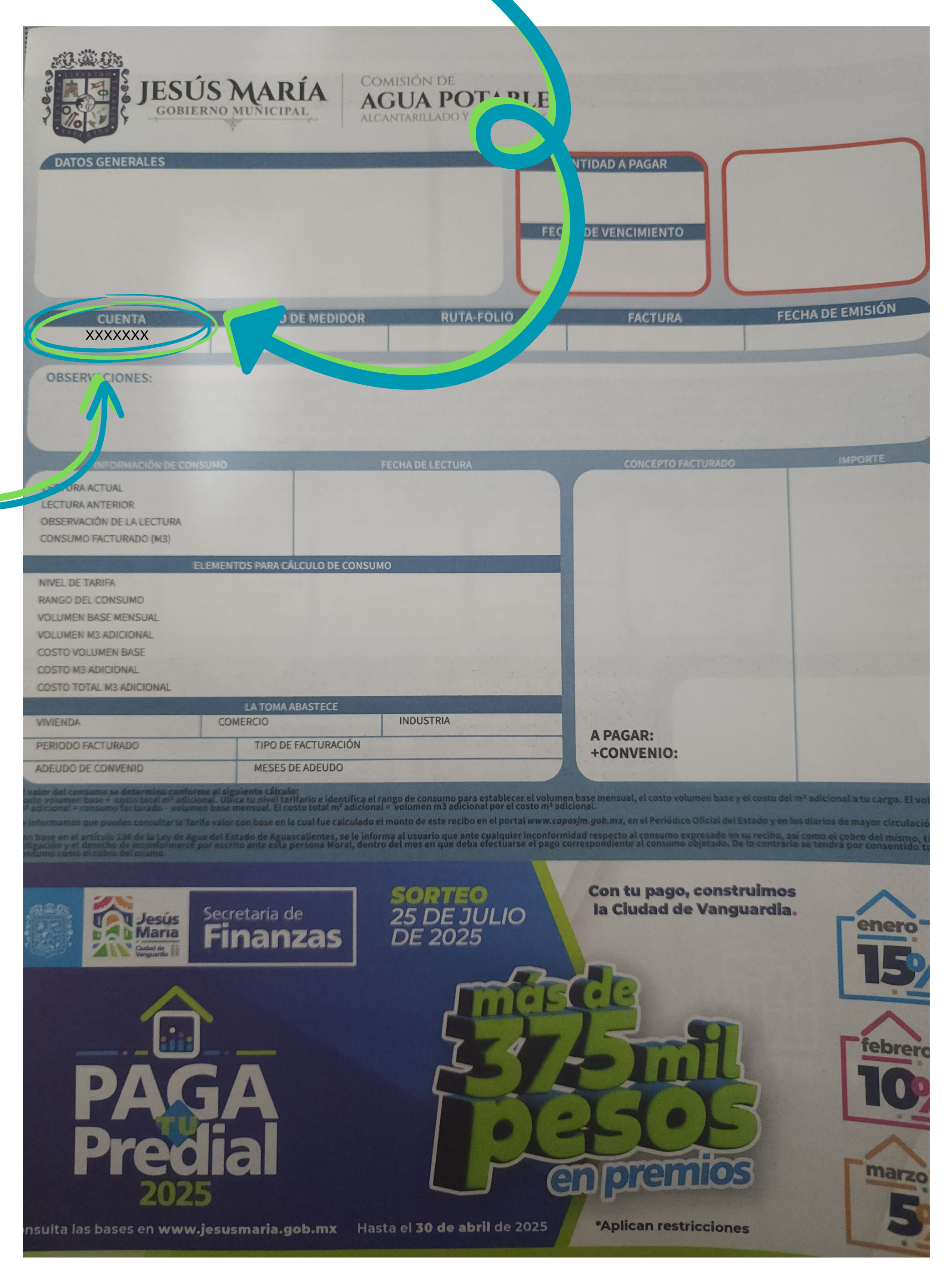 Ubicación del número de cuenta en el recibo